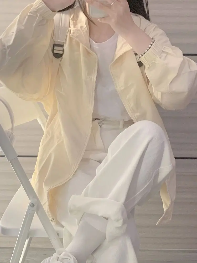 2025 Korean Style Zipper Sunscreen Suit Milk Yellow Women — feature 16