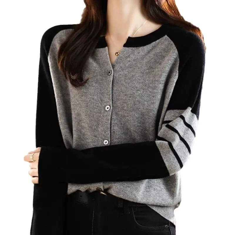 Plus-Size Women's White Black Cardigan Long Sleeve Sweater 2025 - Image 8