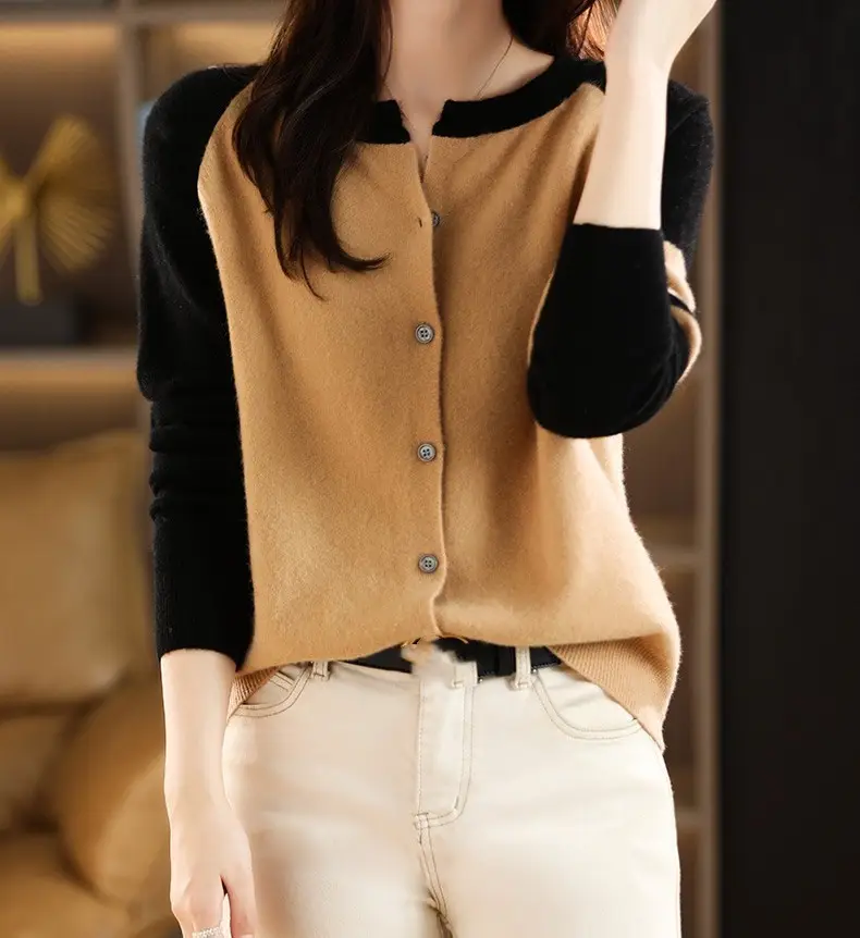 Plus-Size Women's White Black Cardigan Long Sleeve Sweater 2025 — feature 14
