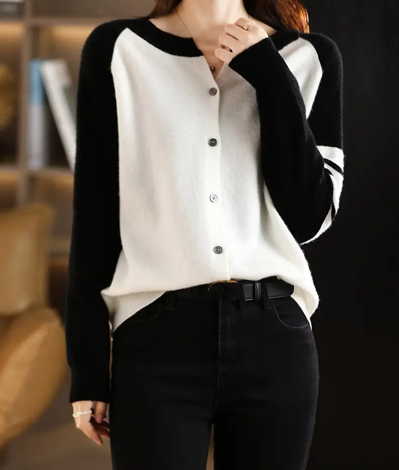 Plus-Size Women's White Black Cardigan Long Sleeve Sweater 2025 — feature 8