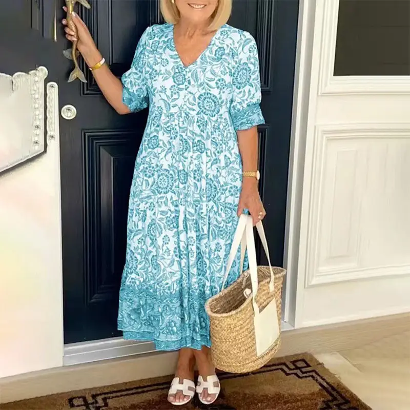 Summer 2024 Floral Print Half Sleeve Dress for Women - Image 9