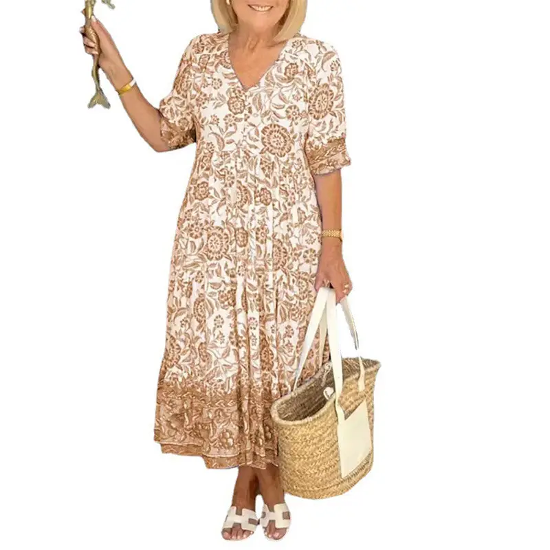 Summer 2024 Floral Print Half Sleeve Dress for Women - Image 10