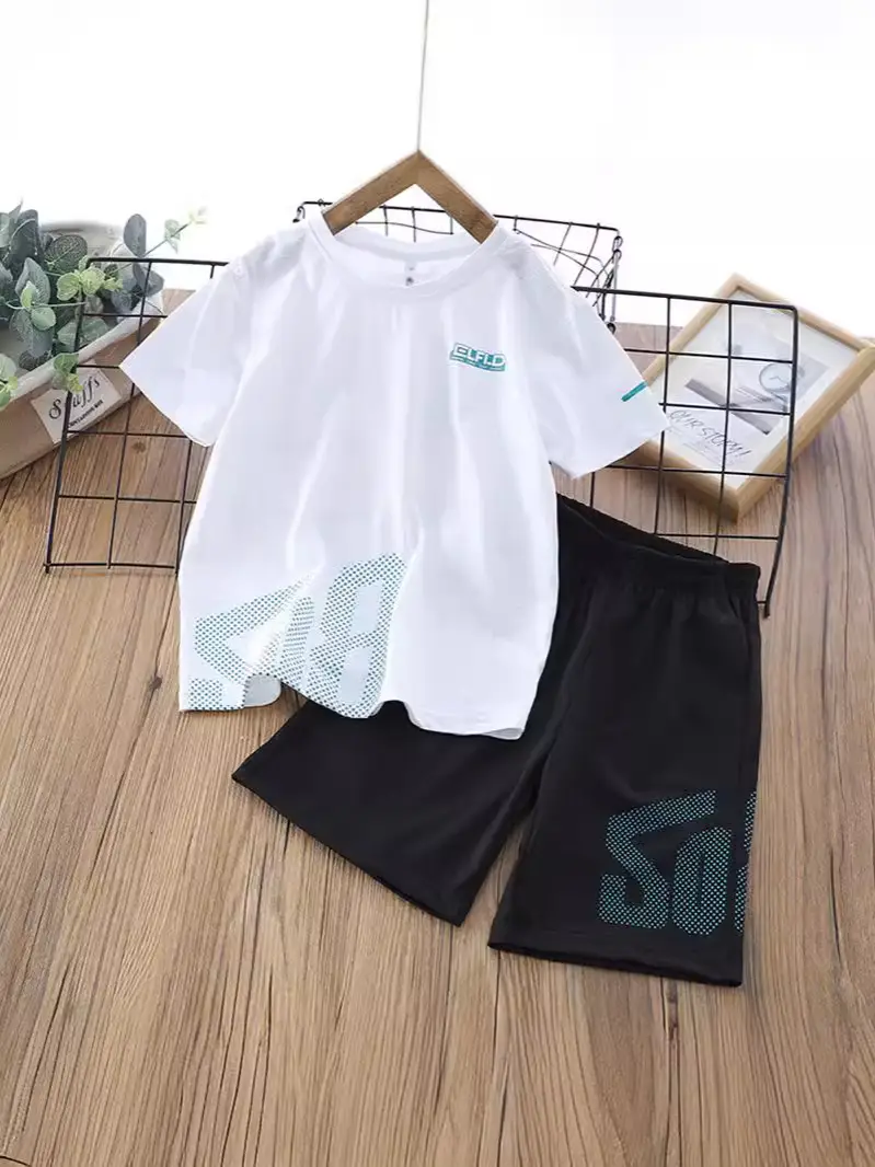 Children's White Black Shorts Set 2025 Summer