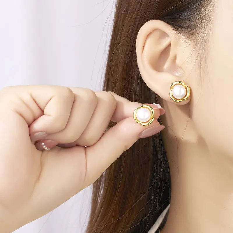 Korean Pearl Flower Earrings for Women
