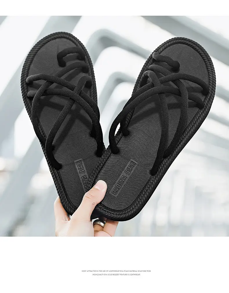 Men Braided Rope Flip-Flops Black Casual Outdoor Sandals — feature 14