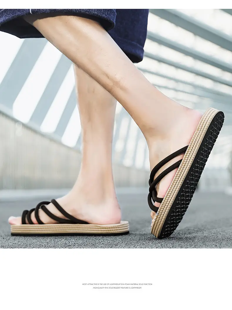 Men Braided Rope Flip-Flops Black Casual Outdoor Sandals — feature 19