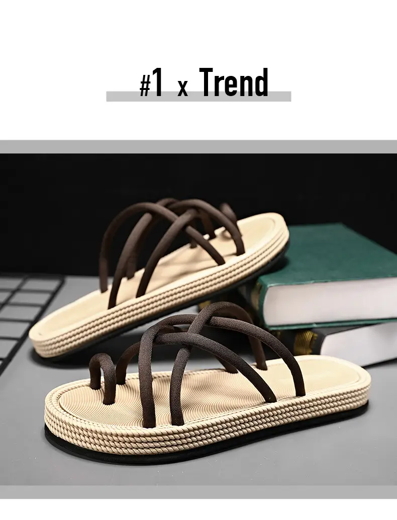 Men Braided Rope Flip-Flops Black Casual Outdoor Sandals — feature 2