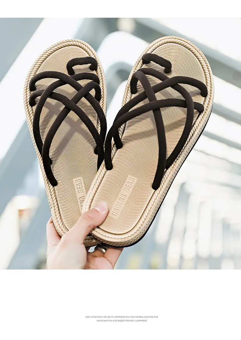 Men Braided Rope Flip-Flops Black Casual Outdoor Sandals — feature 21