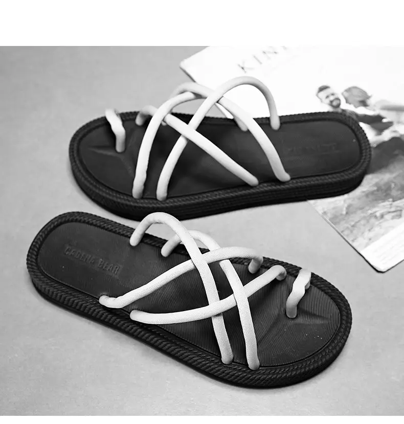 Men Braided Rope Flip-Flops Black Casual Outdoor Sandals — feature 23