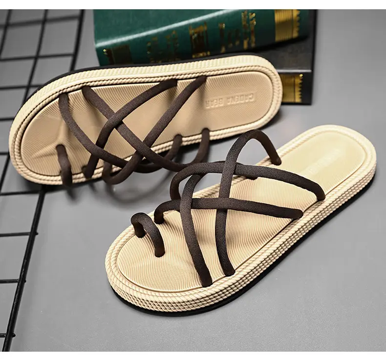 Men Braided Rope Flip-Flops Black Casual Outdoor Sandals — feature 24