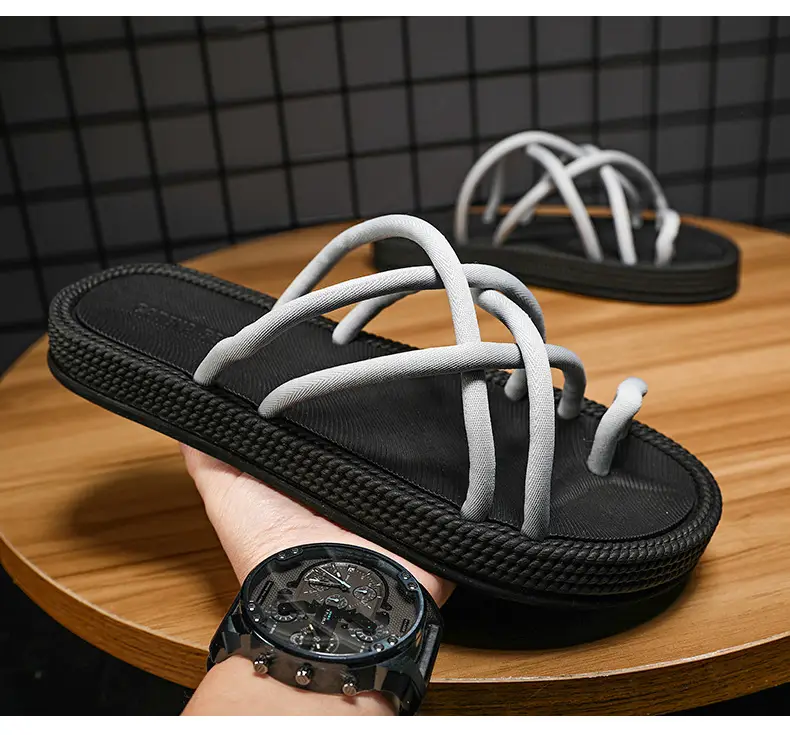 Men Braided Rope Flip-Flops Black Casual Outdoor Sandals — feature 25