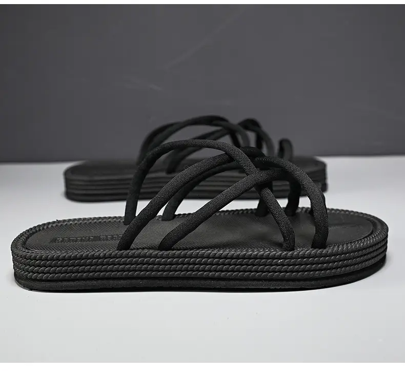 Men Braided Rope Flip-Flops Black Casual Outdoor Sandals — feature 26