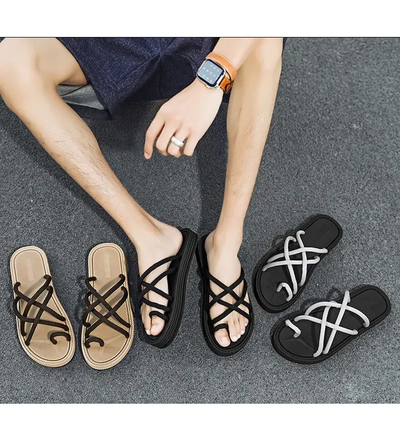 Men Braided Rope Flip-Flops Black Casual Outdoor Sandals — feature 6