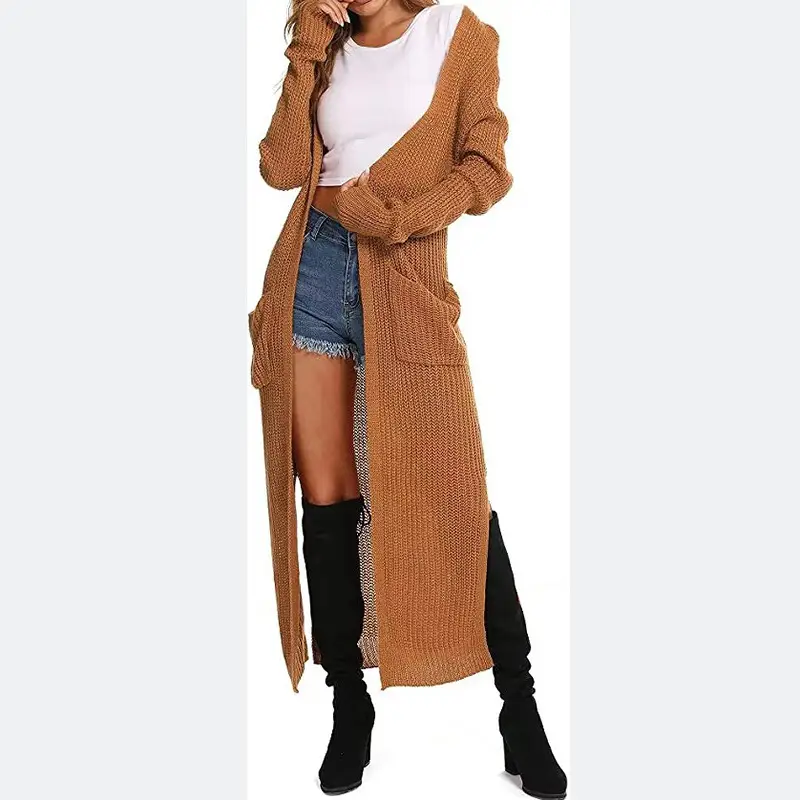 Women's Long Knitted Cardigan Multi-color Long Coat - Image 3