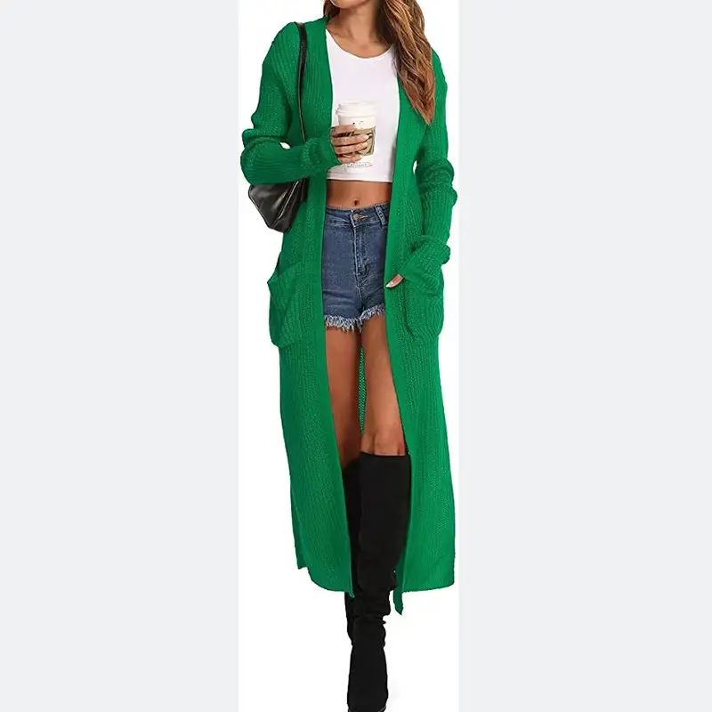 Women's Long Knitted Cardigan Multi-color Long Coat - Image 5