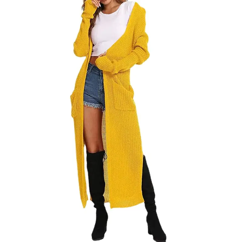 Women's Long Knitted Cardigan Multi-color Long Coat - Image 6