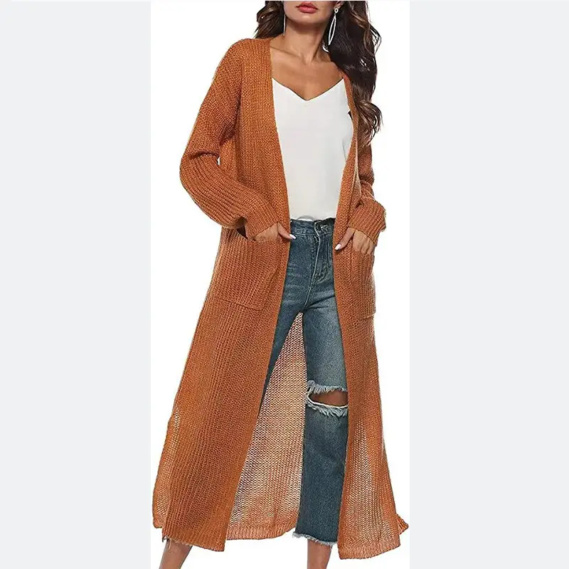 Women's Long Knitted Cardigan Multi-color Long Coat — feature 1