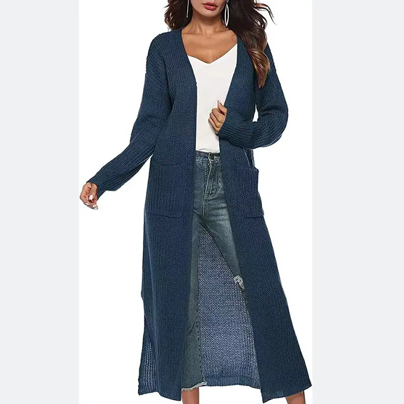 Women's Long Knitted Cardigan Multi-color Long Coat — feature 10