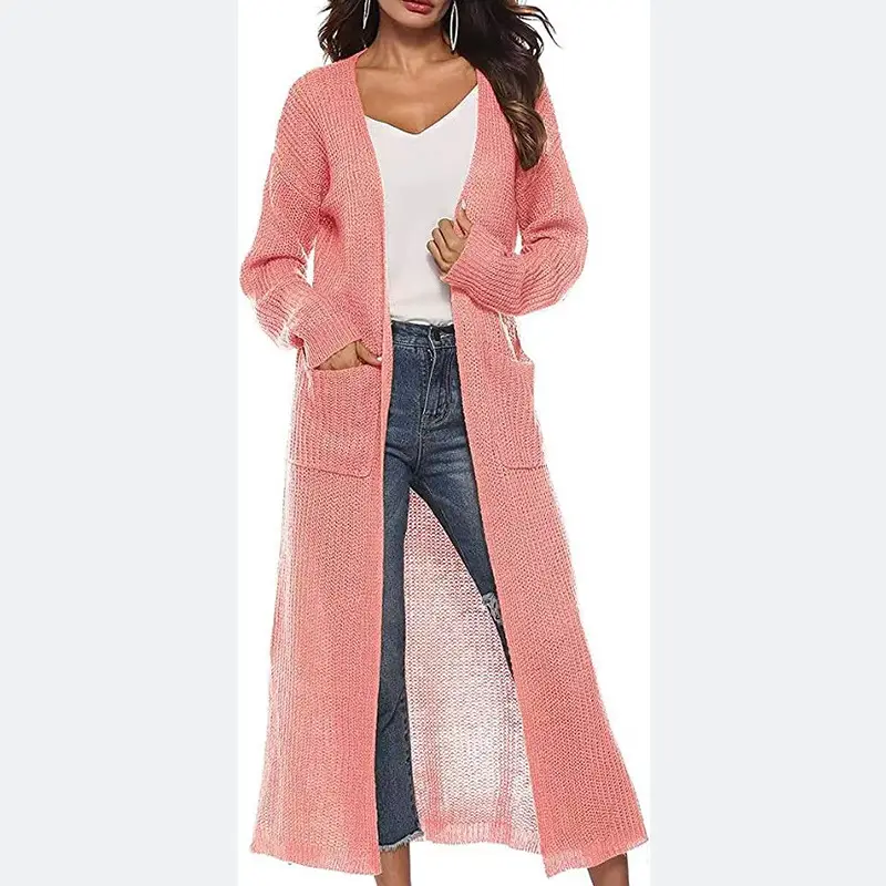Women's Long Knitted Cardigan Multi-color Long Coat — feature 11