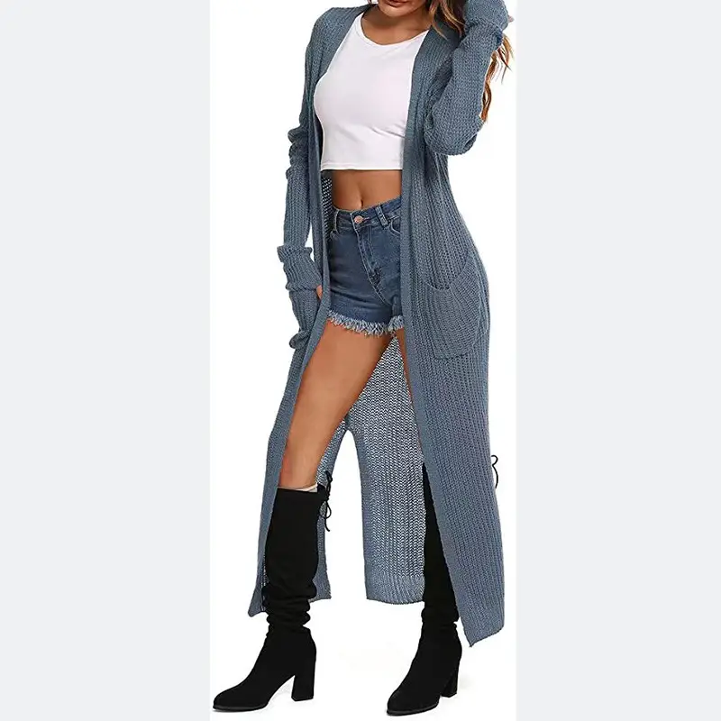 Women's Long Knitted Cardigan Multi-color Long Coat — feature 12