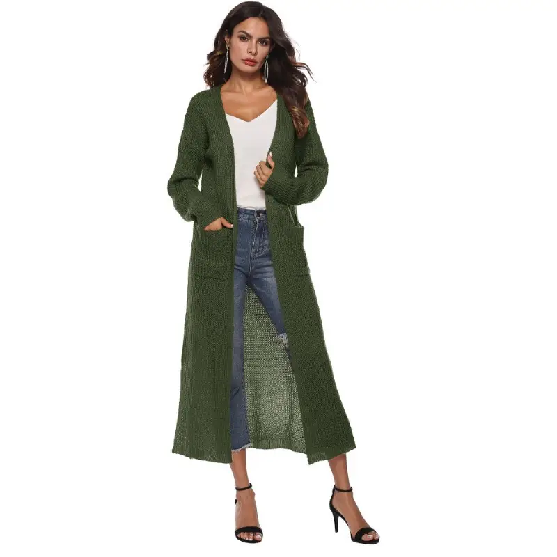 Women's Long Knitted Cardigan Multi-color Long Coat — feature 13