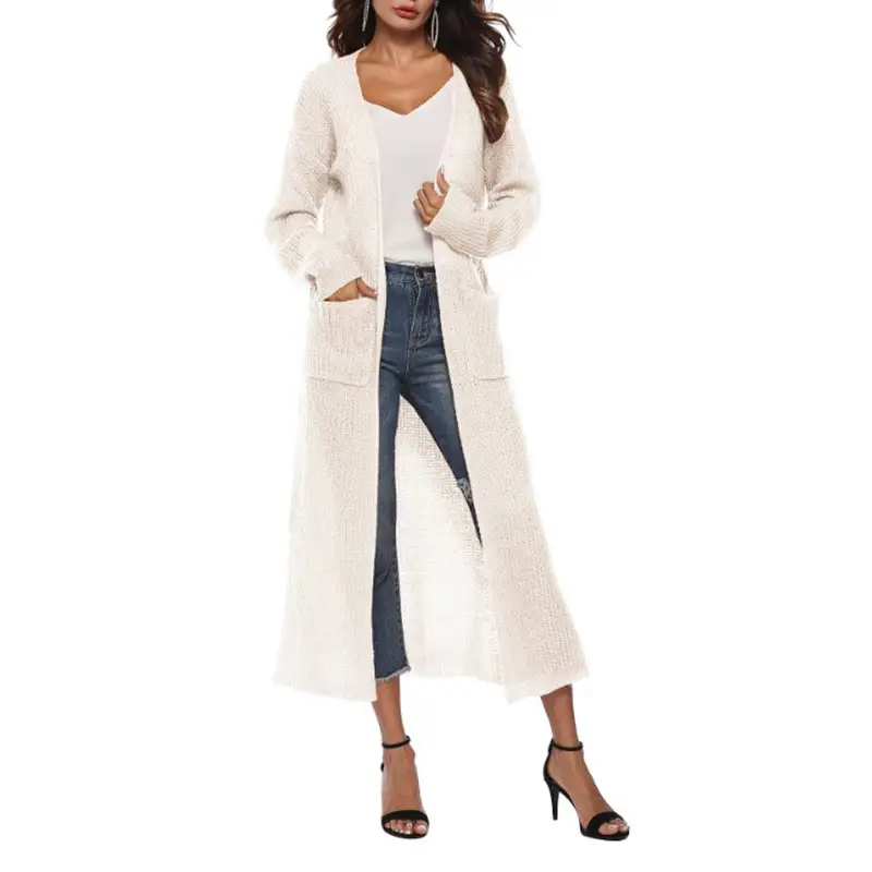 Women's Long Knitted Cardigan Multi-color Long Coat — feature 14