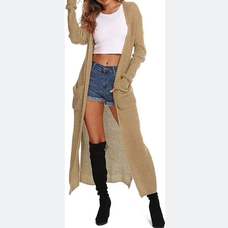 Women's Long Knitted Cardigan Multi-color Long Coat — feature 3