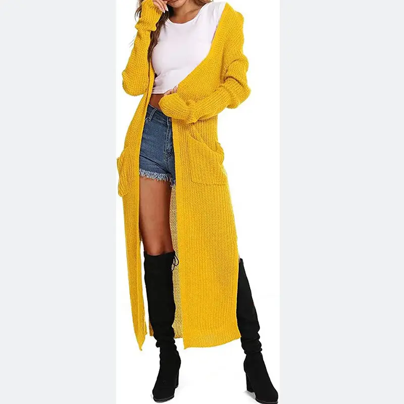 Women's Long Knitted Cardigan Multi-color Long Coat — feature 5