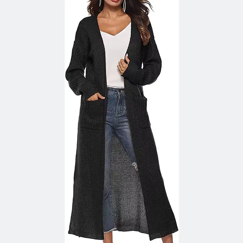 Women's Long Knitted Cardigan Multi-color Long Coat — feature 7
