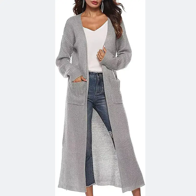 Women's Long Knitted Cardigan Multi-color Long Coat — feature 8