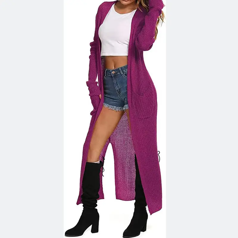Women's Long Knitted Cardigan Multi-color Long Coat — feature 9