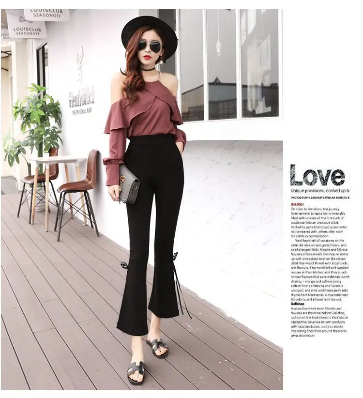 Women's Vintage Chic Side Slit Pants Black Cropped Slim Fit — feature 10