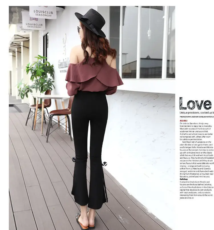 Women's Vintage Chic Side Slit Pants Black Cropped Slim Fit — feature 14