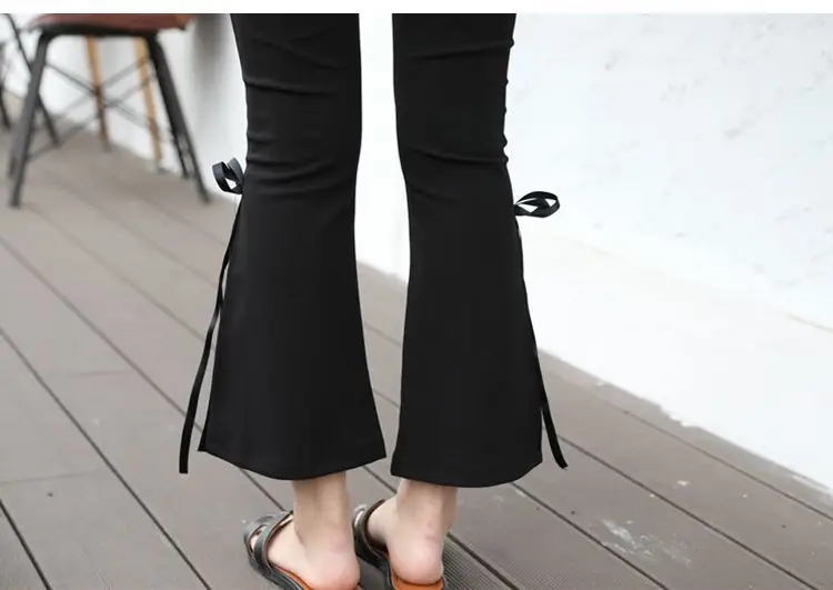 Women's Vintage Chic Side Slit Pants Black Cropped Slim Fit — feature 19
