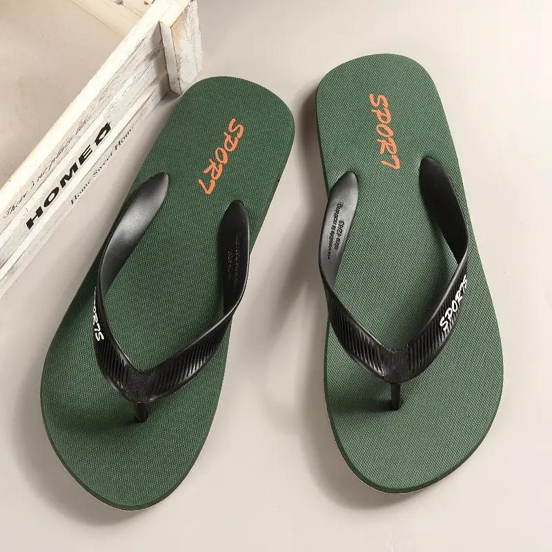 Men's Green Sports Flip Flops Summer Beach Wear