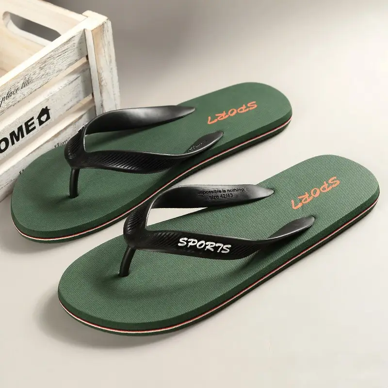 Men's Green Sports Flip Flops Summer Beach Wear