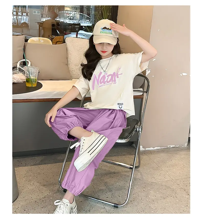 Girls 2-Piece Summer Suit Olive Green Thin Cotton Set — feature 16