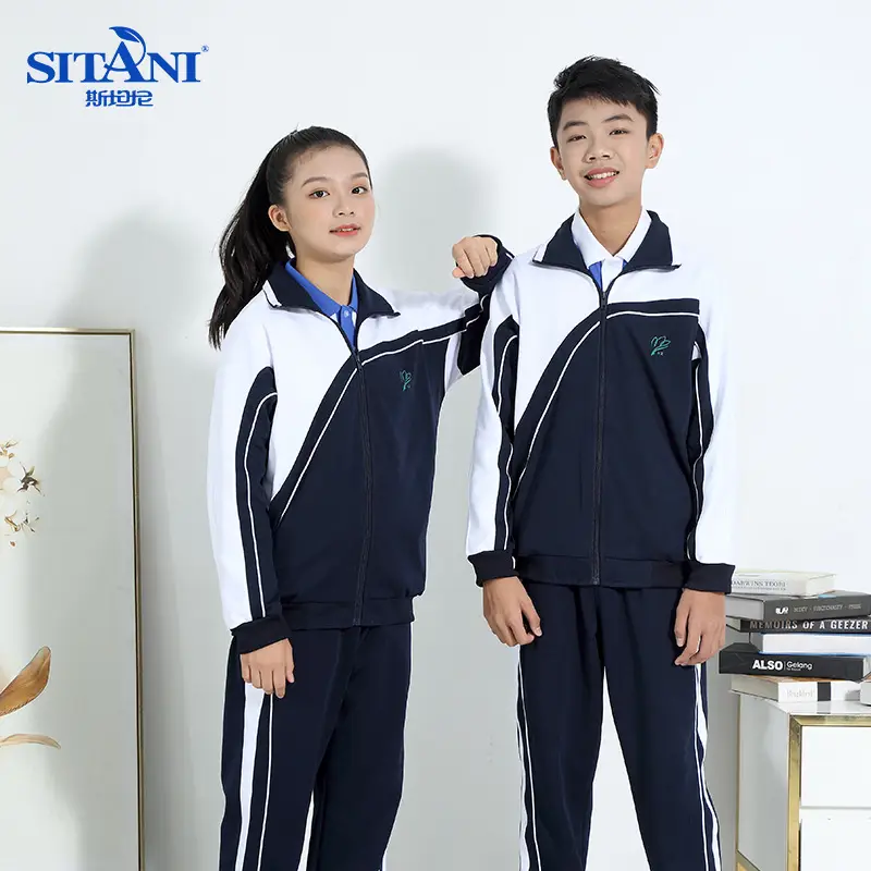 Shenzhen School Uniform 5A Grade Cotton Track Suit Navy White - Image 9