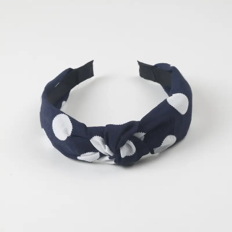 Navy Blue Dot Headband with Middle Knot & Wide Brim - Image 5
