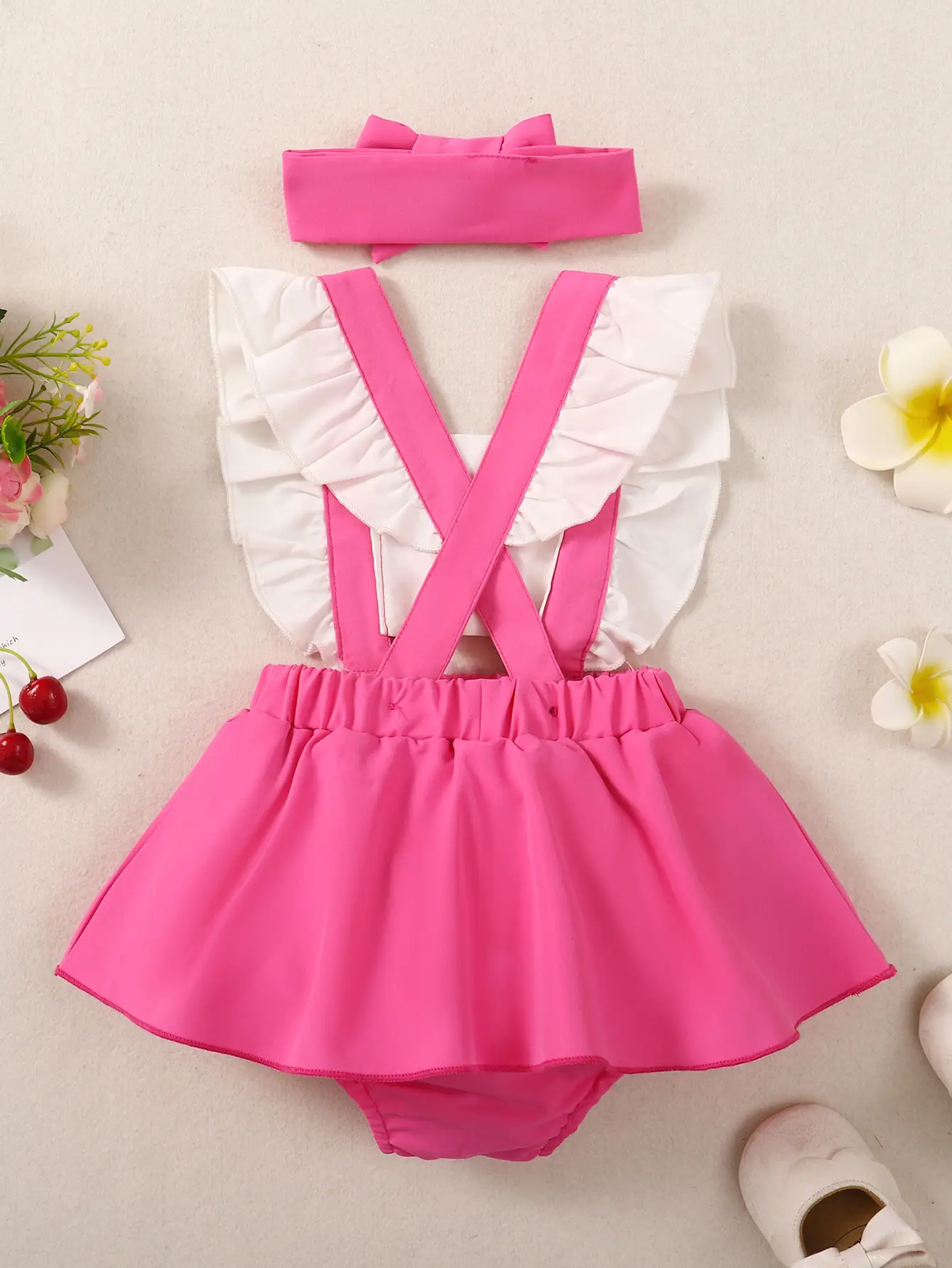 Baby Pink Backless Romper with Bow - Image 4