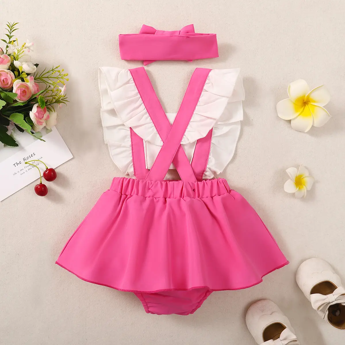 Baby Pink Backless Romper with Bow — feature 3