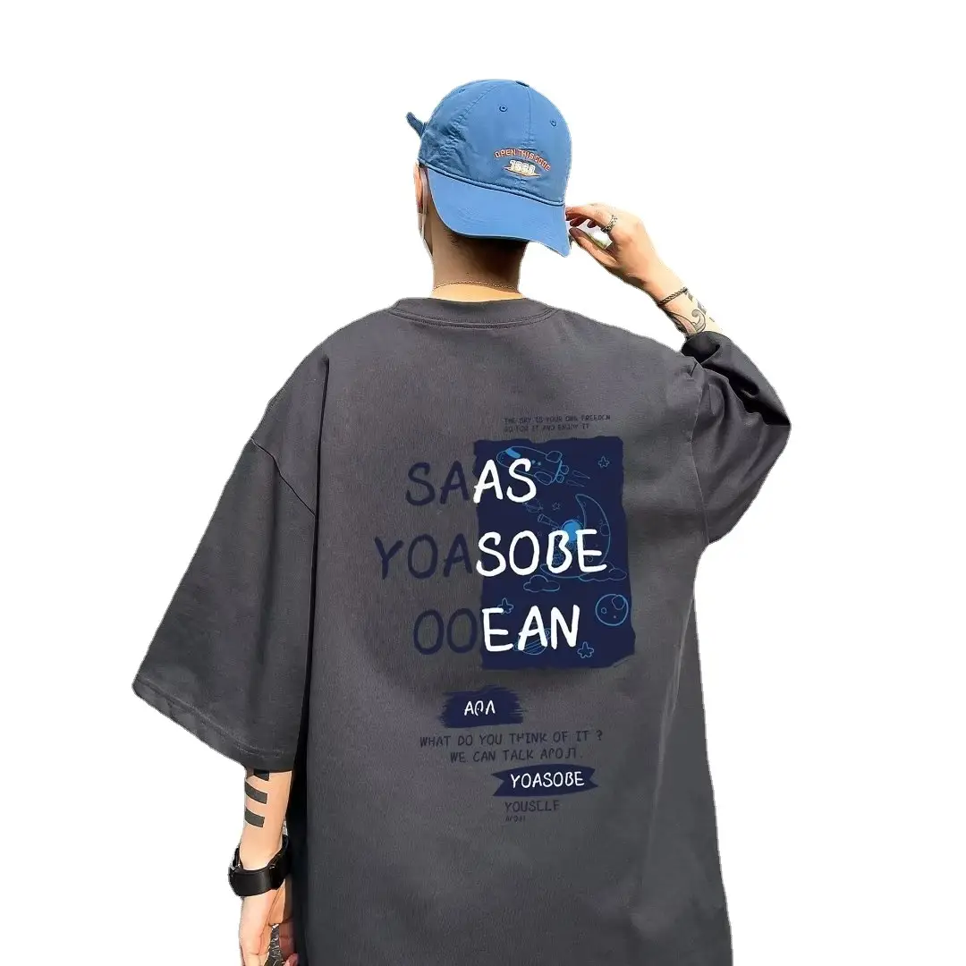 Men Cotton Graphic T-Shirt Black Summer Loose Fit - Image 13