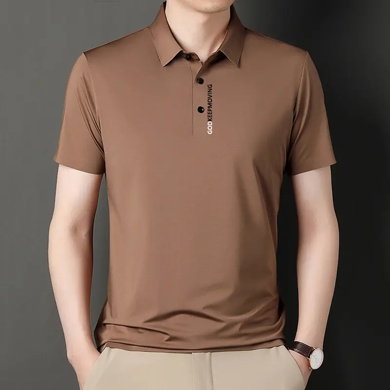 Men's Brown Polo T-Shirt Short Sleeve Casual Business Wear - Image 10