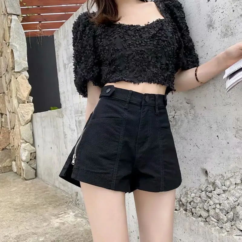 Women's 2023 Loose Fit Denim Shorts White Wide Leg - Image 4