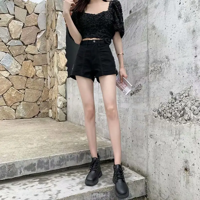 Women's 2023 Loose Fit Denim Shorts White Wide Leg - Image 5