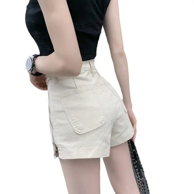 Women's 2023 Loose Fit Denim Shorts White Wide Leg - Image 7