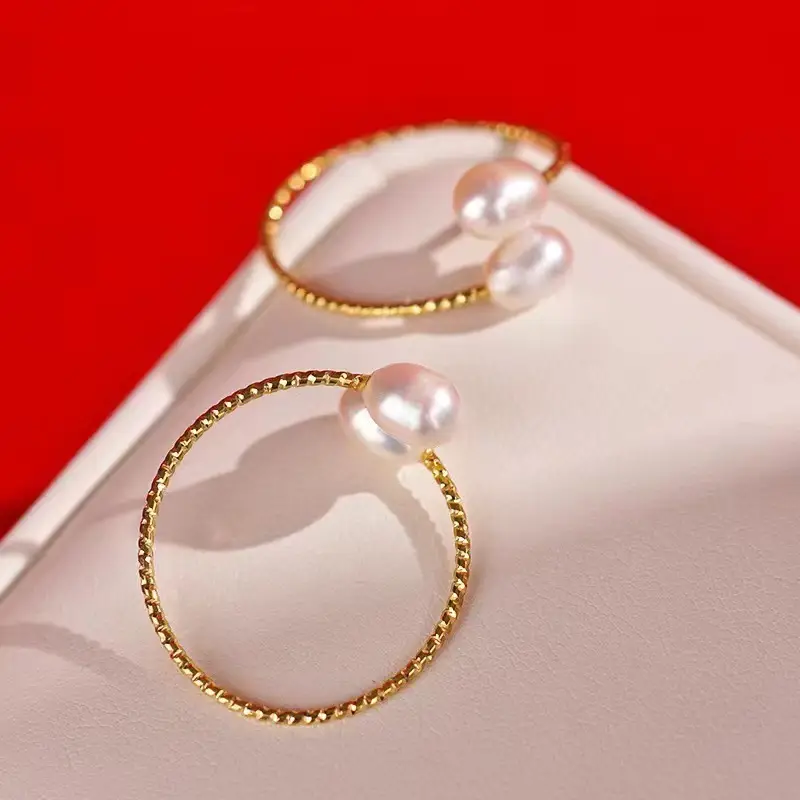 Natural Freshwater Pearls Open-Ended Ring White - Image 8
