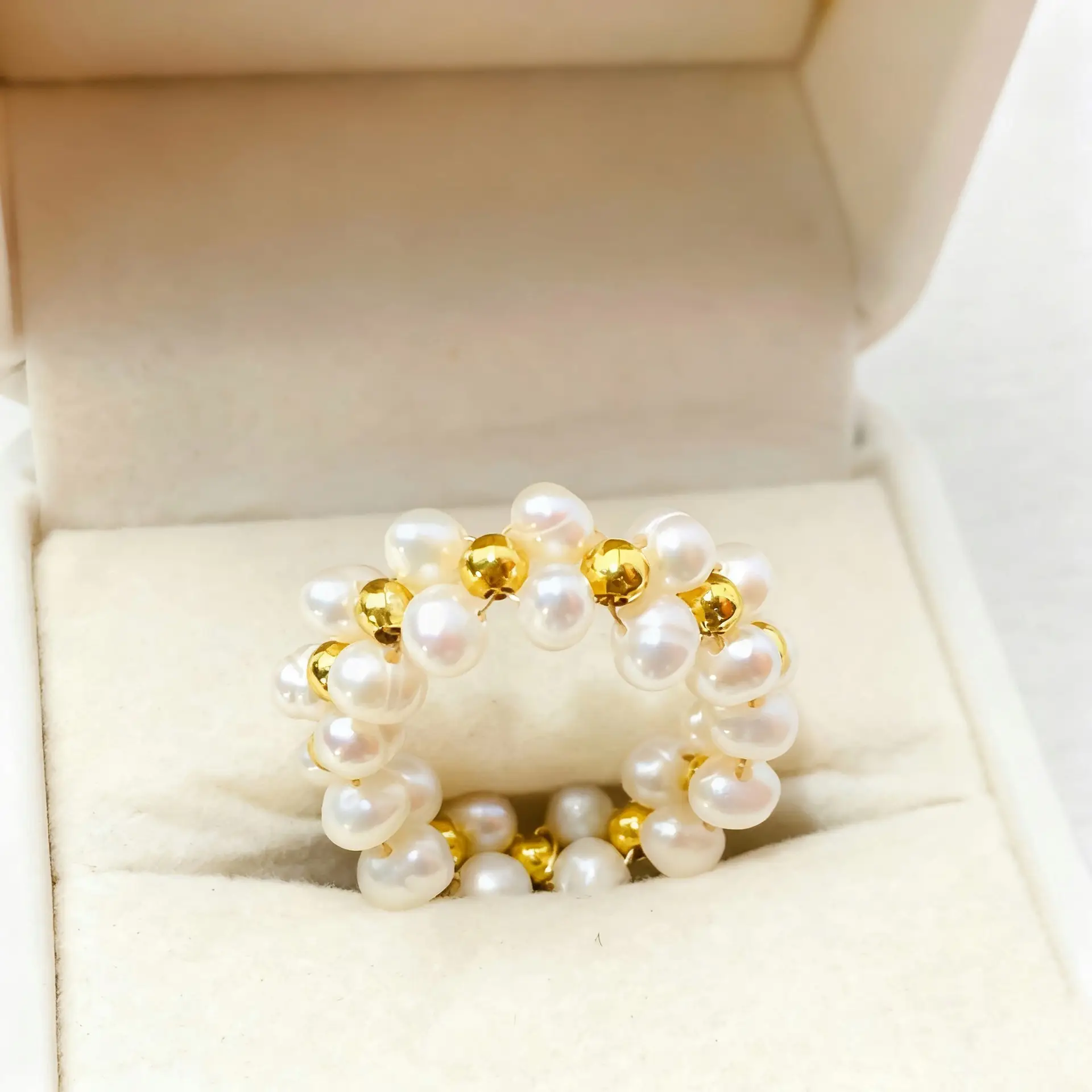 Natural Freshwater Pearls Open-Ended Ring White - Image 6