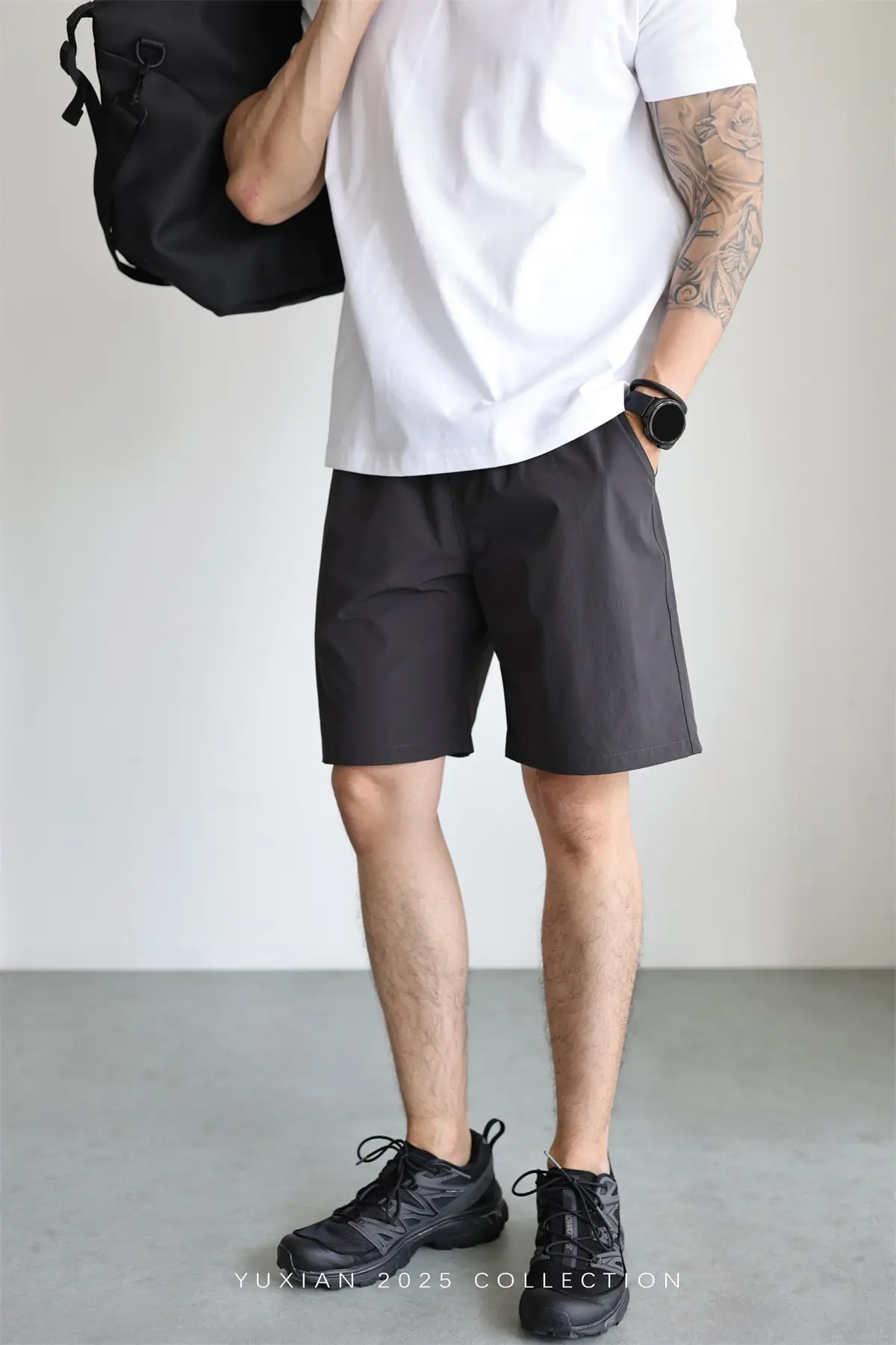 Men's Grey Teflon Shorts with Drawstring — feature 42