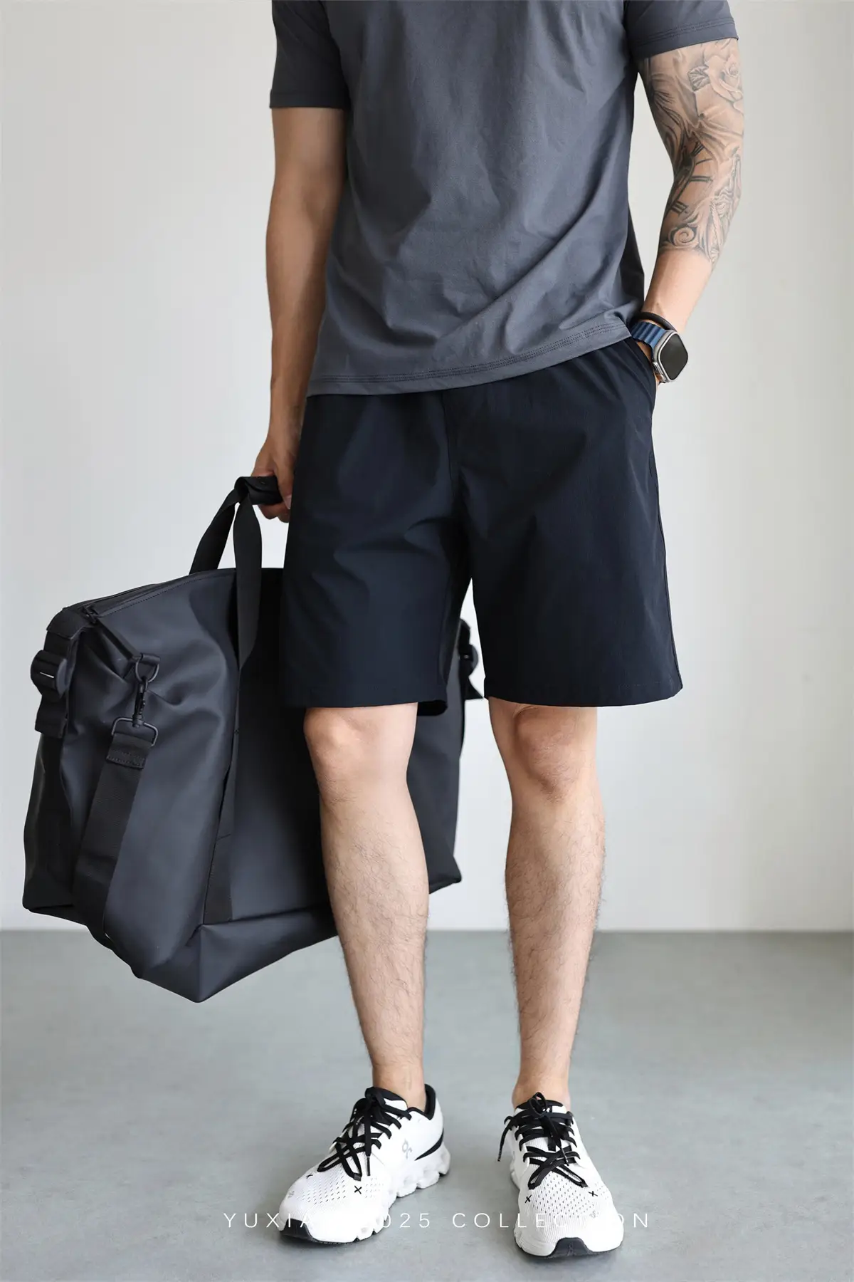 Men's Grey Teflon Shorts with Drawstring — feature 48
